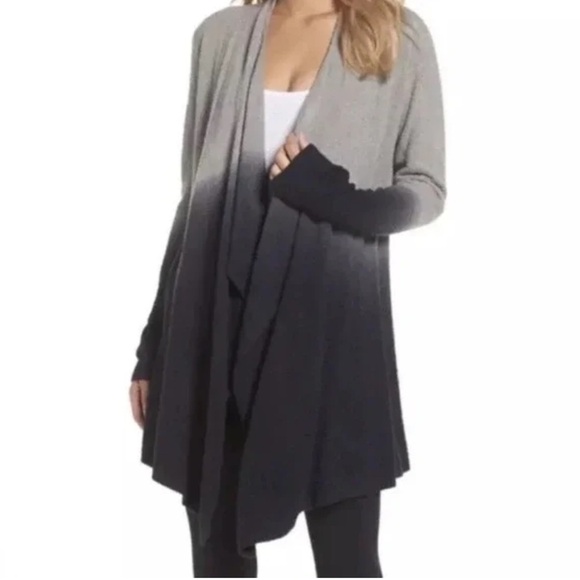 Barefoot Dreams Cozychic Lite Knit Gray Navy Blue Ombre Cardigan Size  L/XL - Picture 1 of 8